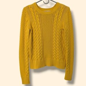 Michael Kors Yellow Cotton Long Sleeve Crewneck Chunky Cable Knit Sweater
